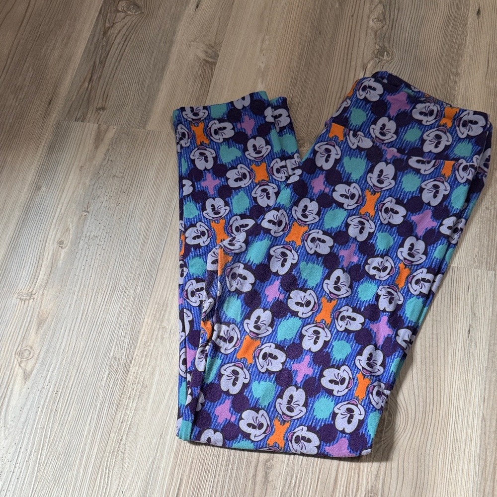 LuLaRoe Mickey Mouse Patterned Leggings - Blue and Purple